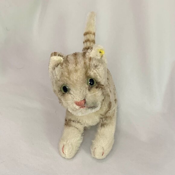 Vintage Steiff 1960s Tapsy Tabby Cat Kitten 7 Inch Brown Mohair Plush Toy - Picture 10 of 12